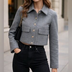 Zara Gray Cropped Blazer with Gold Buttons. SIZE  XS